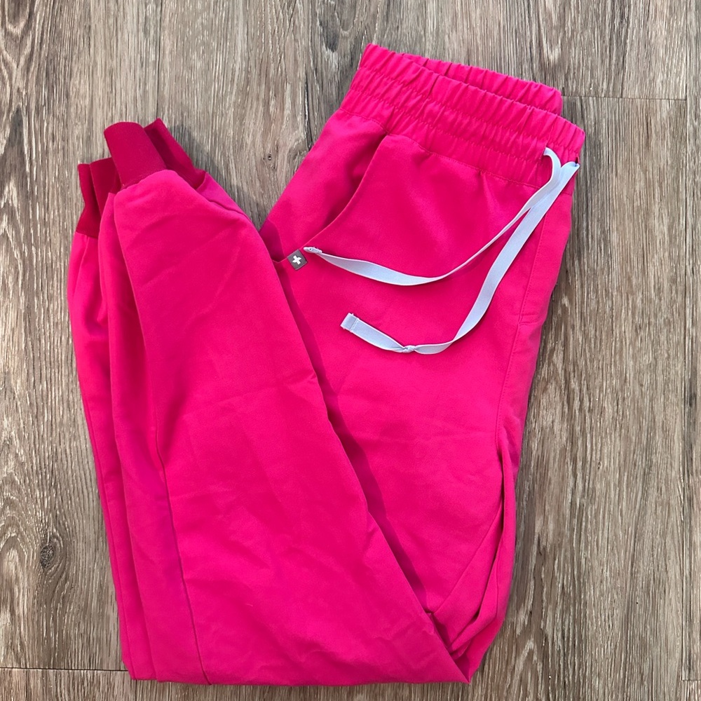 FIGS High Waisted Zamora Jogger Scrub Pants in Shocking Pink